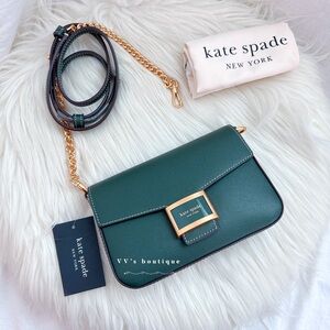 NWT Kate Spade Katy Textured Leather Flap Crossbody Rock Garden Dk Green KA026